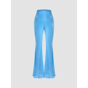 NEW Cider Rockstar Sky Blue Velvet Flare Wide Leg Trousers Pants L